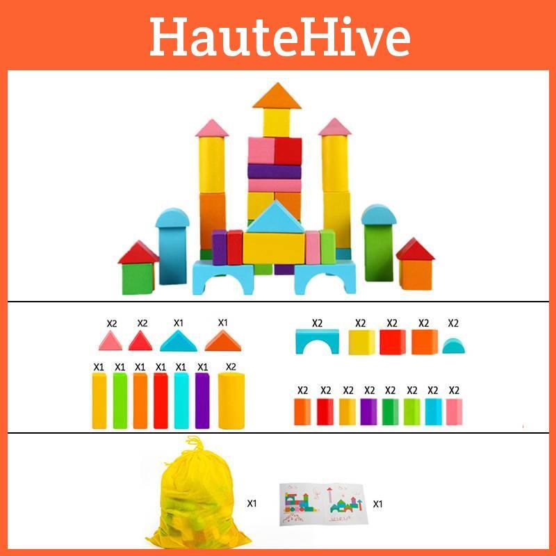 Colored Large Particle Wooden Blocks Kids Early Learning Educational Shape Toys