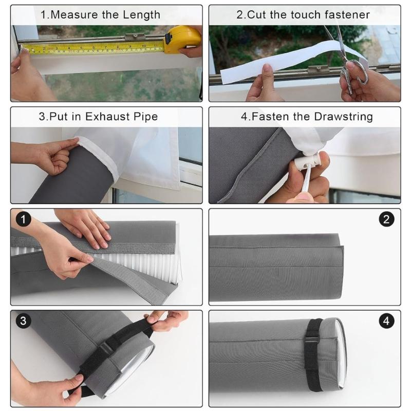 Portable Air Conditioning Exhaust Hose Cover and Window Seal Set Adjustable Length Hose Insulation Sleeve for Window