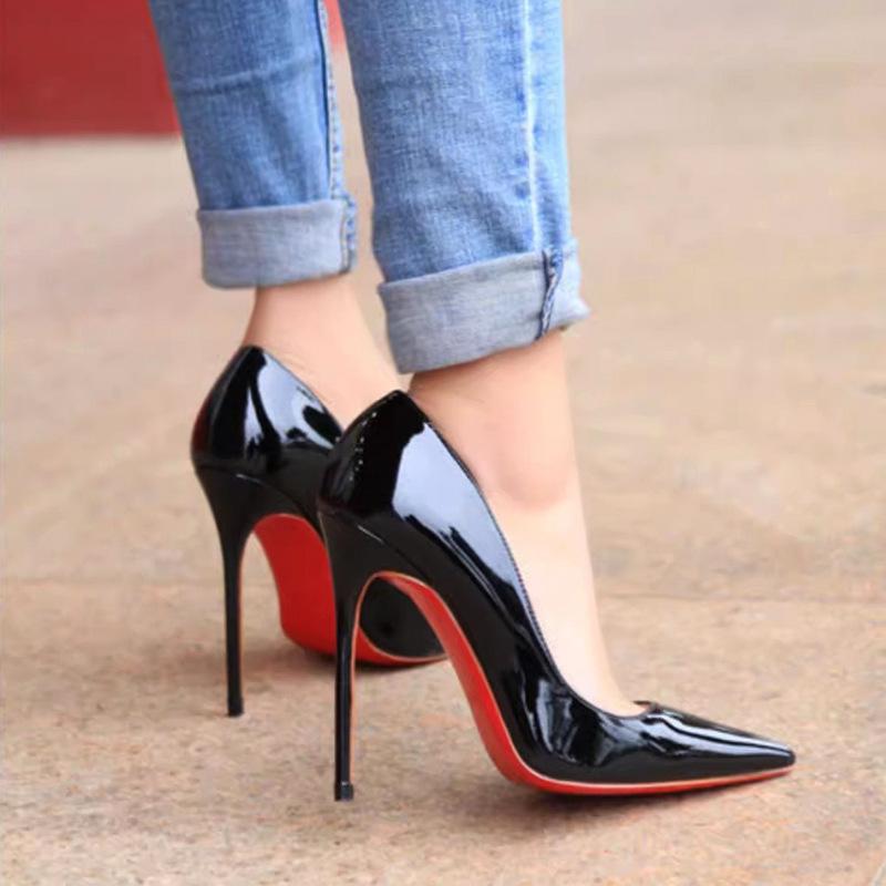 Sexy Niche High Heels Women's Thin Heels Spring and Autumn 2024 New High-end Black Red Sole 9cm Pointed Single Shoes