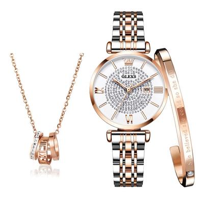 Orologio da polso al quarzo semplice in acciaio inossidabile regalo di giorno per donna OLEVS cofanetto regalo Orologio da donna, braccialetto, collana, marchio, carino, elegante,