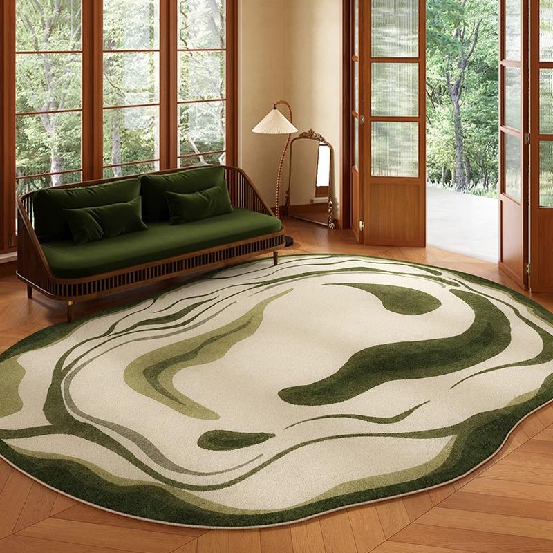 Green Living Room Rug Irregular Short Velvet Non-slip Floor Mat Bedroom Bedside Carpet Floral Retro Home Decor Teppich Alfombra