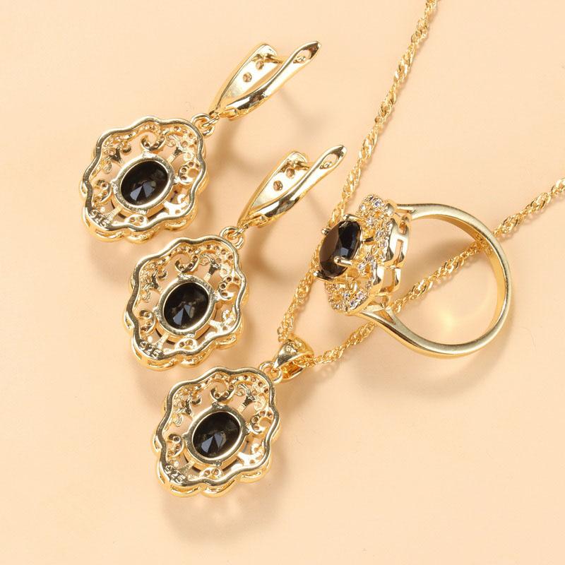 Morrocan Jewelry Sets  Gold Plated 12-Colors Zirconia Earring Necklace And Bracelet Ring For Women Fashion Accessories