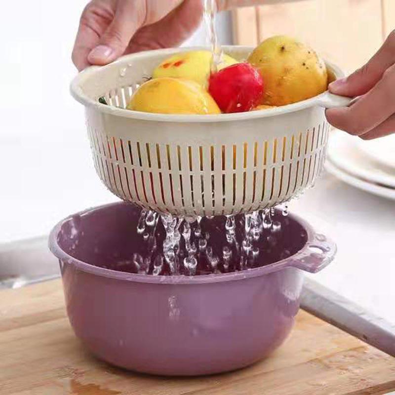 Hui Si Dual-Layer Kitchen Colander and Storage Basket for Fruits and Vegetables