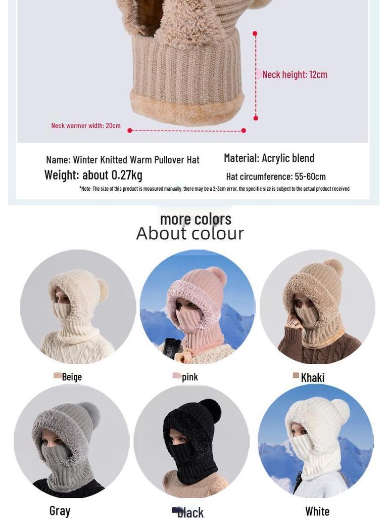 Women's Winter Knitted Hat with Scarf & Mask - Windproof, Plus Velvet, Warm Wool, Ideal for Cycling