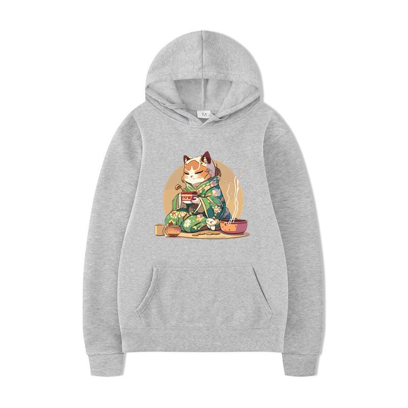 Autumn Cat Sushi Print Printed Men's Hoodie Brand Hoody Y2K Clothes Vintage Fashion Casual Unisex Long Sleeve Pullovers