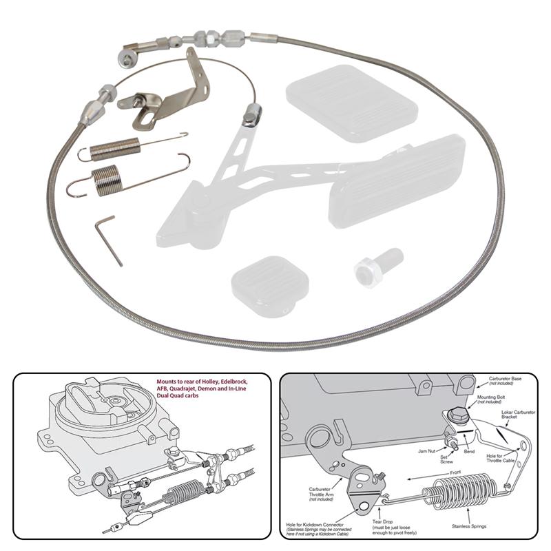 Stainless Steel Universal 24"/36'' Throttle Gas Cable & Spring Set Street Hot Rod Performance For Ford Chevy Silver