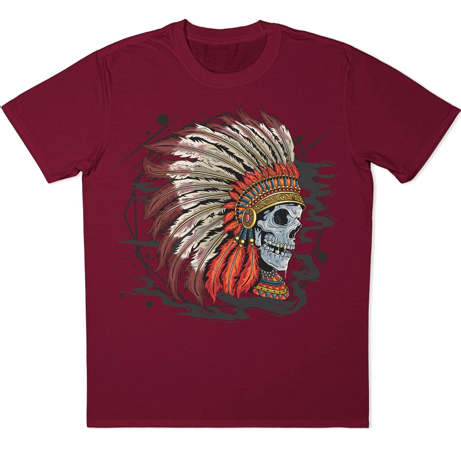 Skull Indian T-Shirt Native Chief Headdress Feather Tribal Warrior Graphic Tee XXXXL