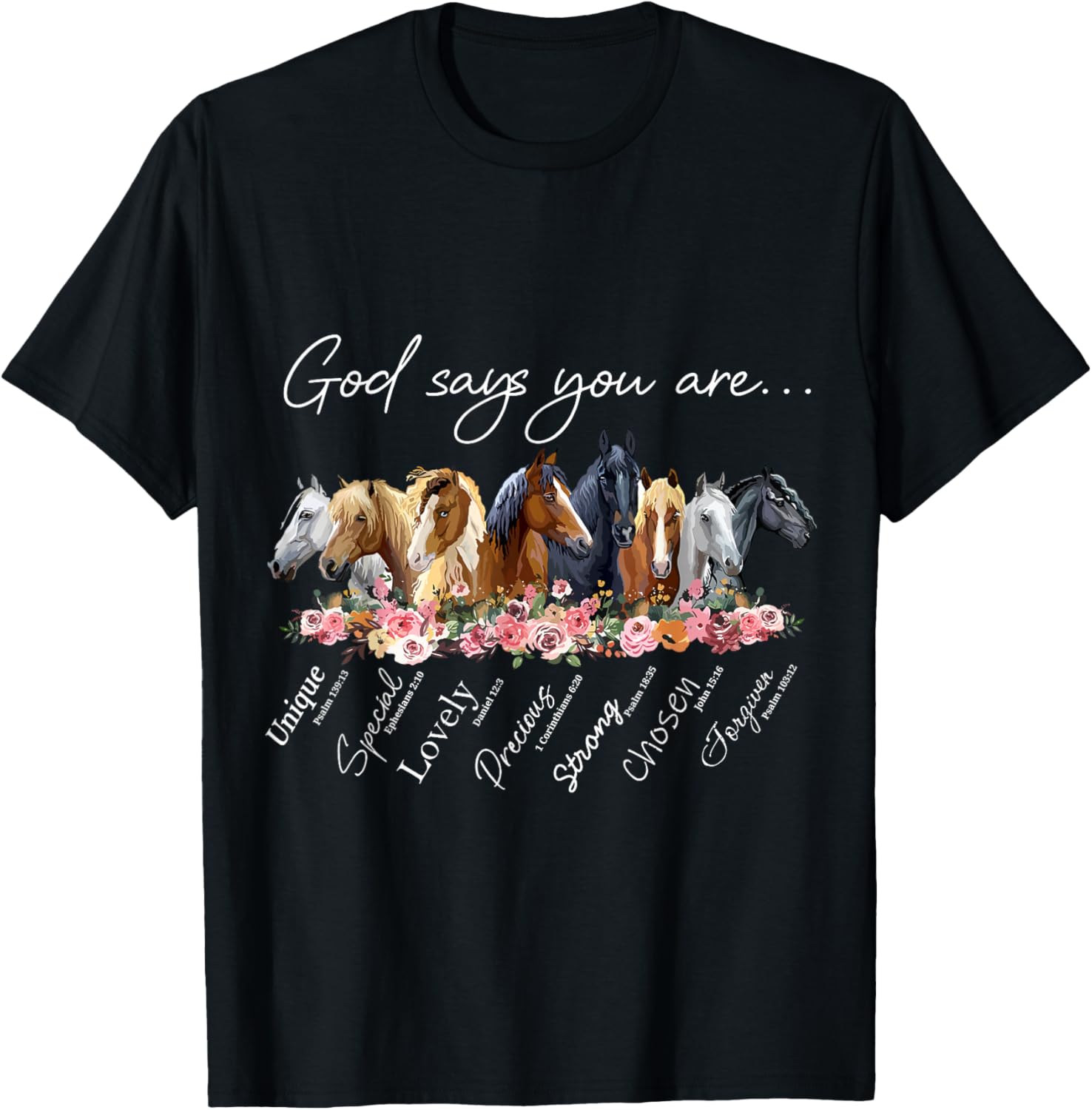 

Horses God Says You Are Inspirational Scripture Affirmation Graphic Tee Men Casual Short Sleeve T-Shirt 4XL