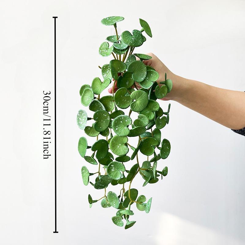 Artificial Plant Bouquet Copper Coin Grass Soft Glue Lifelike Fake Green Plants Wall Hanging for Home Office Garden Decoration