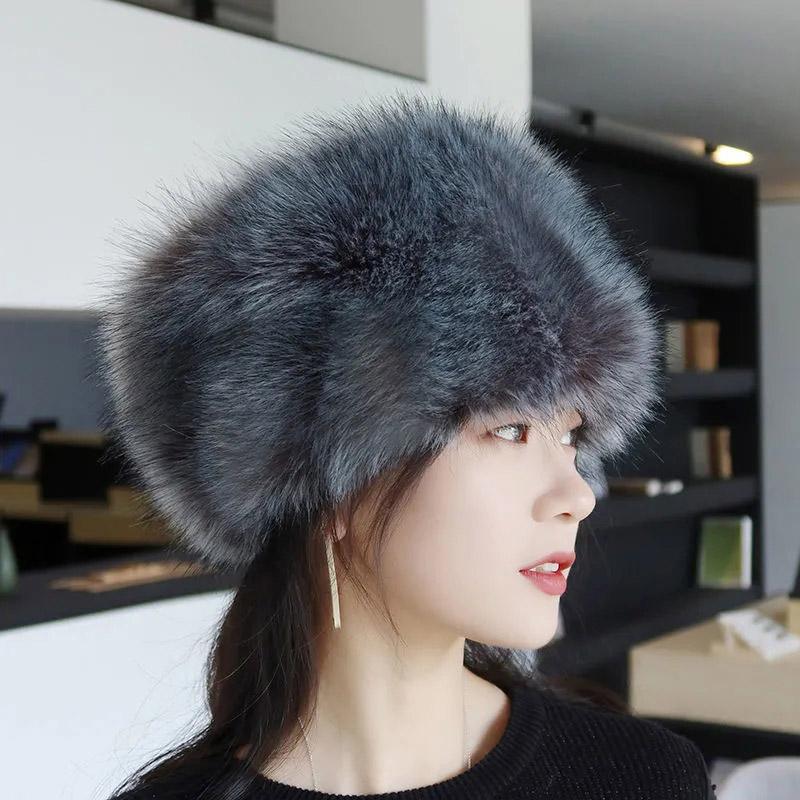 

Осенне-зимняя женская шапка из искусственного лисьего меха, утолщенная теплая классическая шерстяная шапка в стиле ретро плюс бархатная милая шапка, утепленная шапка в сотне случаев серый