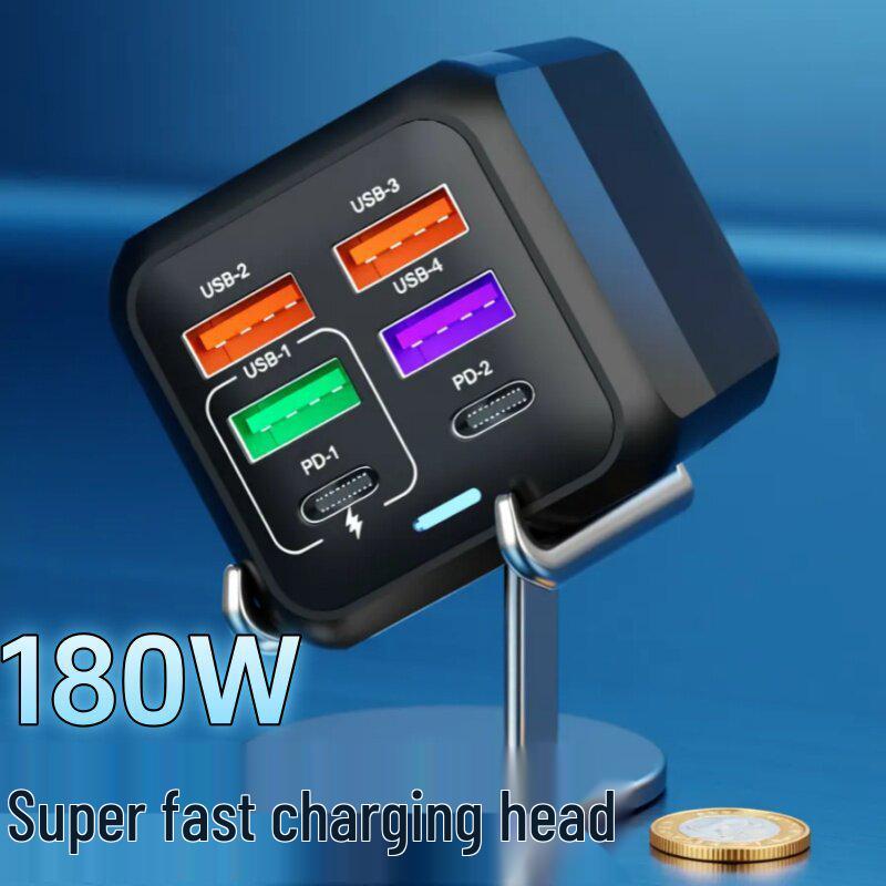 

180W GaN Multi-Port Fast Charger with USB+PD, Auto Power Off, and Safety Protection 30W Single Core Charging Head/Three Ports [White]