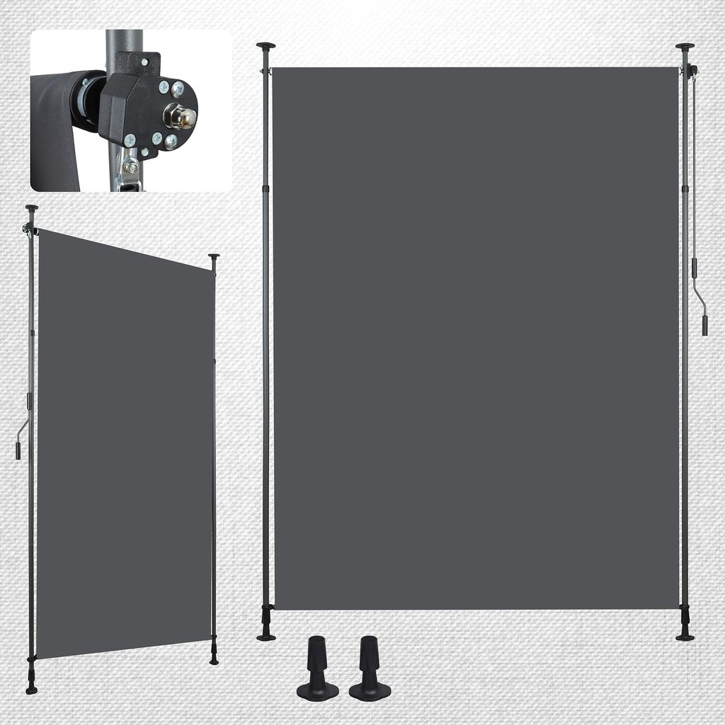Vertical outdoor awning with clamp mounting, privacy and wind protection for balcony and terrace, weatherproof, anthracite, hand crank, 200 x 270 cm