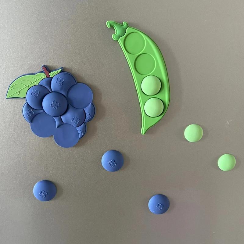 1pc Cute Creative Grape Pea Fridge Magnet Acrylic Suction Refrigerator Stickers 3D Cute Fruit Particles Sticker Home Decoration