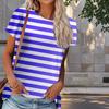 Women Summer Shirt Line T Pattern Print Retro Fashion Short Sleeve Tees Casual Printed Tops