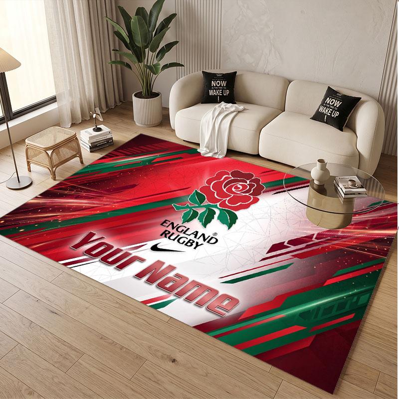 Custom Rug England Rugby Pattern Print Name Text Soft Non‑Slip Floor Carpet for Home Indoor Decoration