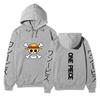 One Piece Straw Hat Jolly Roger Hoodie, Japanese Letter Sleeve Print Pullover Sweatshirt Unisex Casual Streetwear