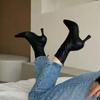 Women High Heels Snow Ankle Boots Leather Pointed Toe Shoes  New Brand Winter Stilettos Zippers Chelsea Pumps Botas Mujer