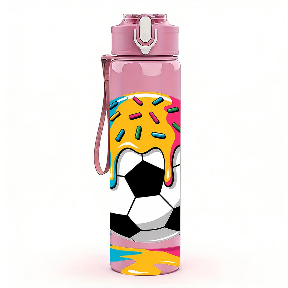 1PC Color Splash Soccer Ball Graphic 750ml Color Plastic Water Bottle Leakproof Flip Straw Lid For Sports Office Home Use
