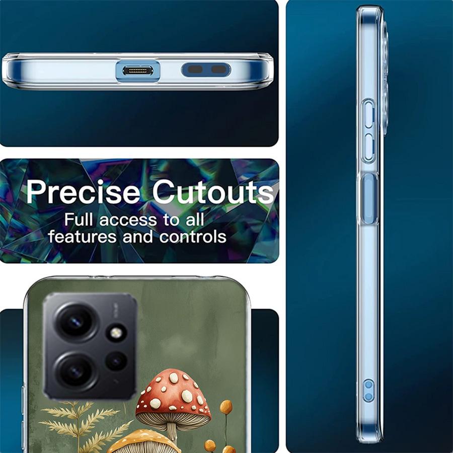 Colorful Mushroom Phone Case For Redmi 12 13C 12C 15C 9 10 10C Note 13 Pro Plus 14 15 Pro 9T 9C 9A TPU Soft Cover Clear Cell Cas