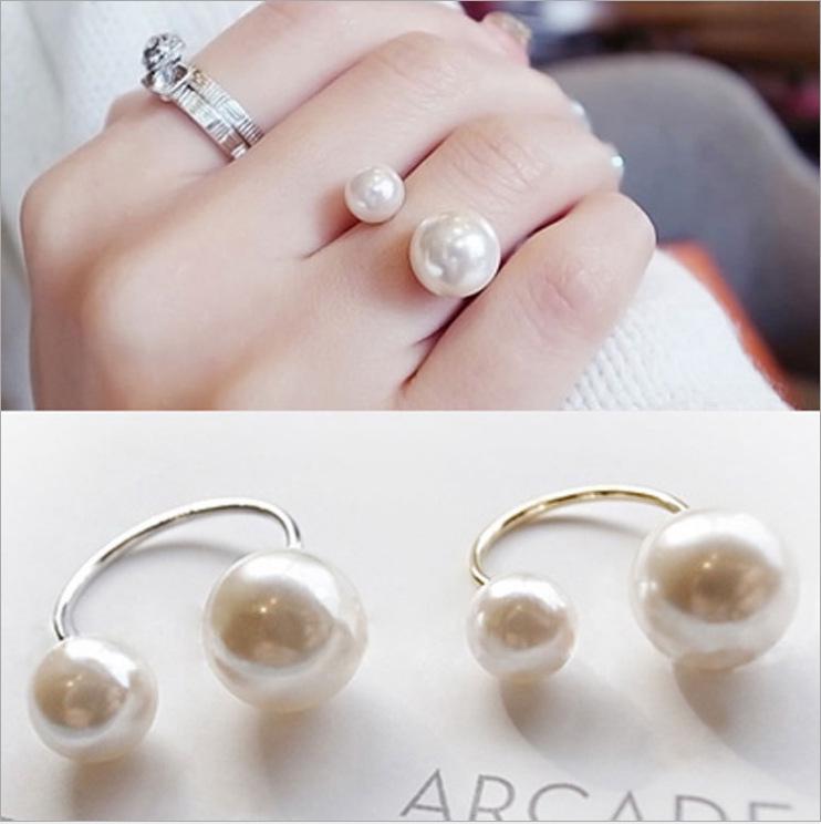 Korean Style Adjustable Double Pearl Women s Ring Adjustable