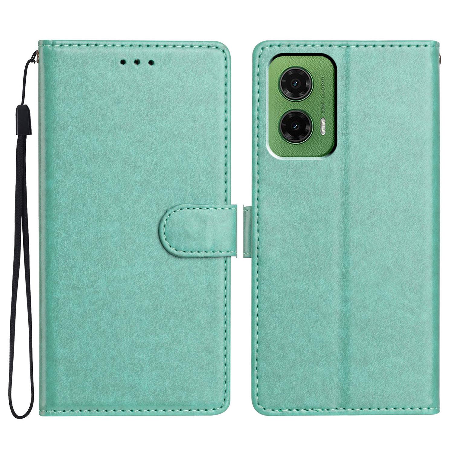 

For Motorola Moto G35 5G Leather Case Wallet Stand Phone Cover with Handy Strap Green