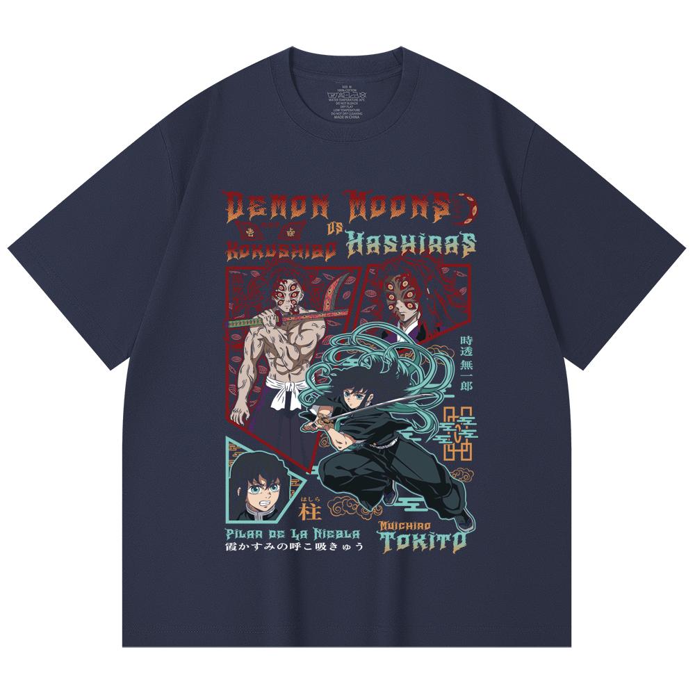 230 Gsm 100% Cotton Demon Slayer V93 Kokushibo x Tokito Print Unisex Heavy Cotton T Shirt