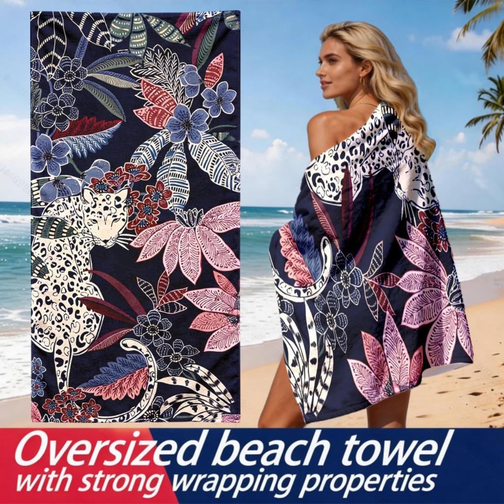 Dark Night Jungle Cheetah polyester microfiber beach towel is highly absorbent, suitable for swimming and beach outings