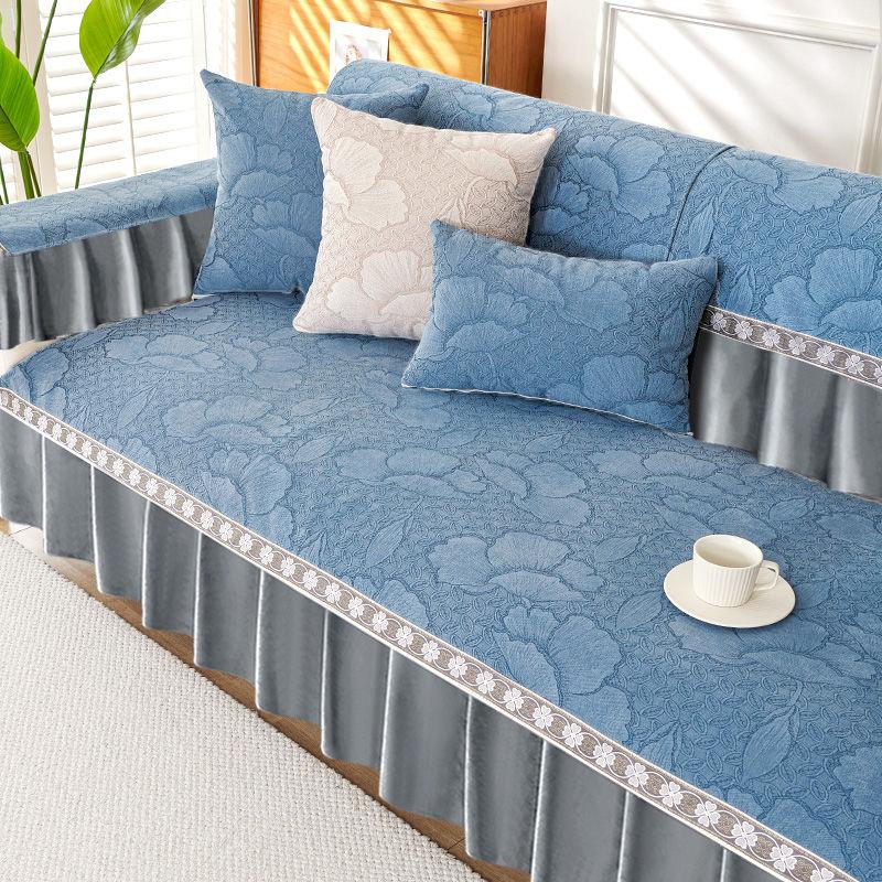 Lace Decorated Non-slip Sofa Cover Protector Chaise Four Season Universal Stretch Corner Sofa Cushion Towel 1/2/3/4-seater