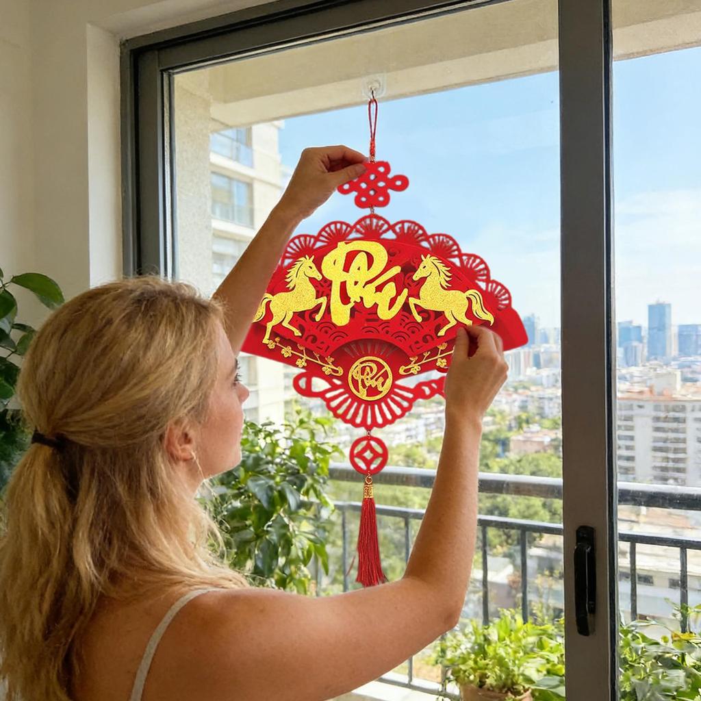 2026 Pferdejahr Vietnamesischer Schmuck Frühlingsfest Beflocktes Flaches Hängendes Ornament Vietnamesischer Fu-Zeichen Anhänger