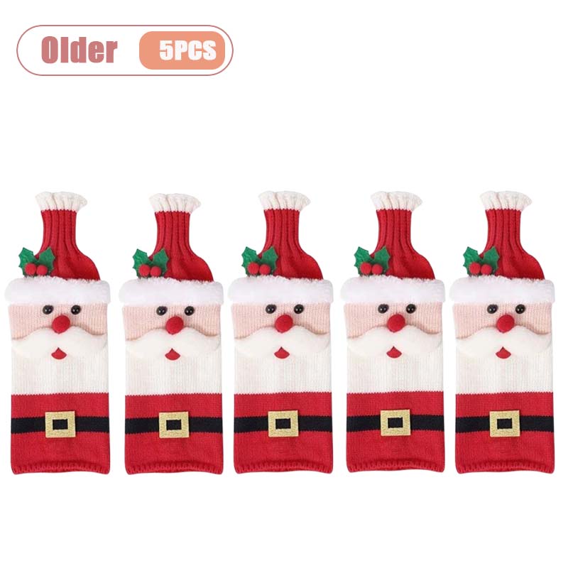 Knitted Christmas Wine Bottle Cover Santa Wine Sleeve Champagne Bottle Set Party Decoration for Restaurant Dining Table Setup