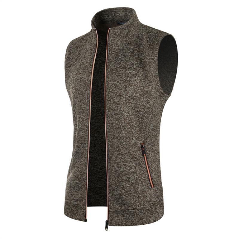 Mens Slim Fit Knit Fleece Zip Up Vest With Pockets
