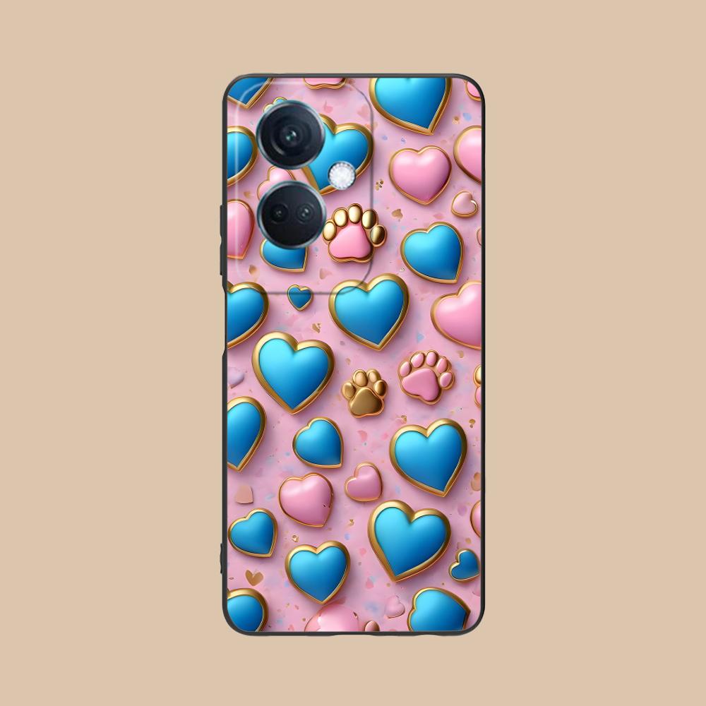 Y2K Glowing Hearts Mobile Phone Case for OPPO Reno 14 13 12 11 10 9 8 7 6 5 F T Pro 5G Colorful Printing Cover Smartphone Luxury