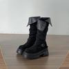 Black Retro Versatile Thick-soled Thick-heeled Boots Children's Boots 2025 New Autumn Thin and Heightened Knight Boots