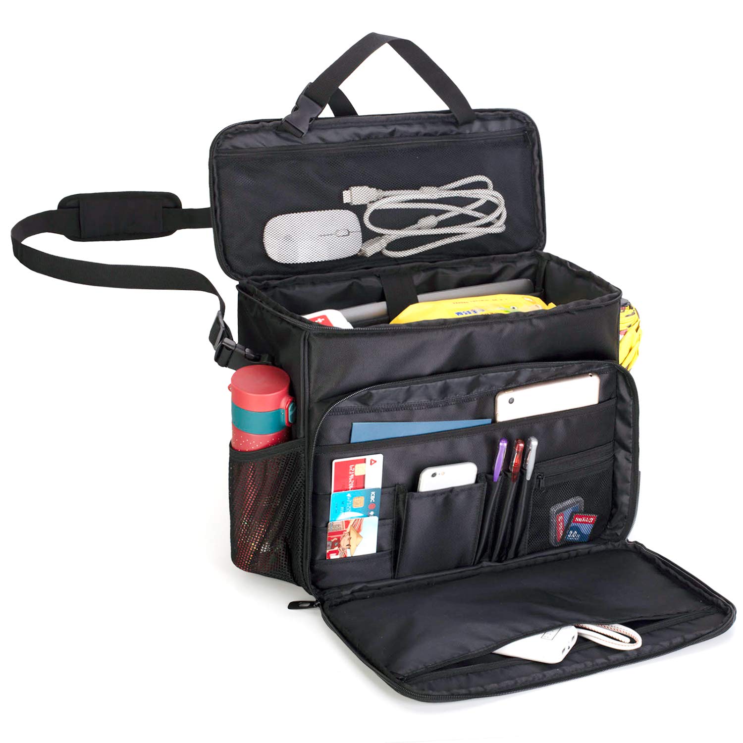 

CURMIO Автомобильный карман для хранения вещей на пассажирском сиденье с защитой для ноутбука, портативный для сотрудников правоохранительных органов, работы, транспорта, полиции, правоохранительных органов, чёрный