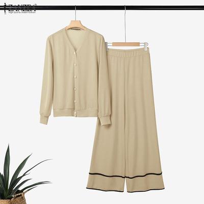 Blusa de Manga Comprida Feminina e Calças Casual Outono Conjuntos de Terno de Duas Peças