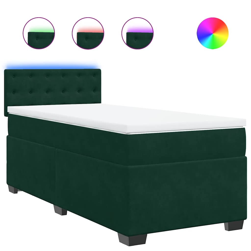 Box Spring Bed with Mattress Dark Green 90 x 190 cm Velvet