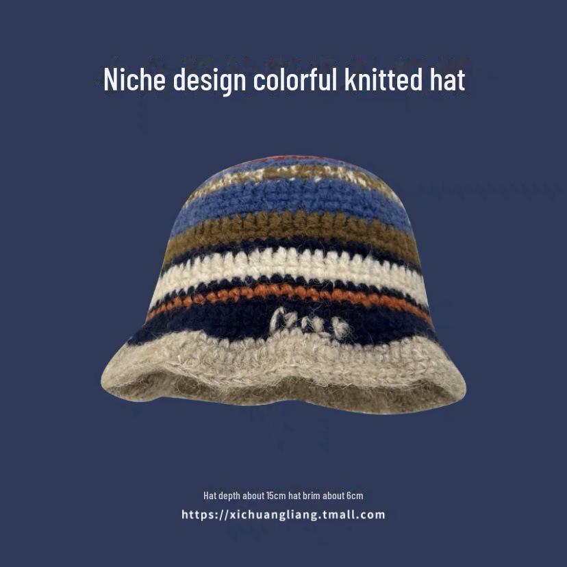 Colorful, Warm Wool Hat with Large Circumference and Cute Autumn-Winter Earmuffs