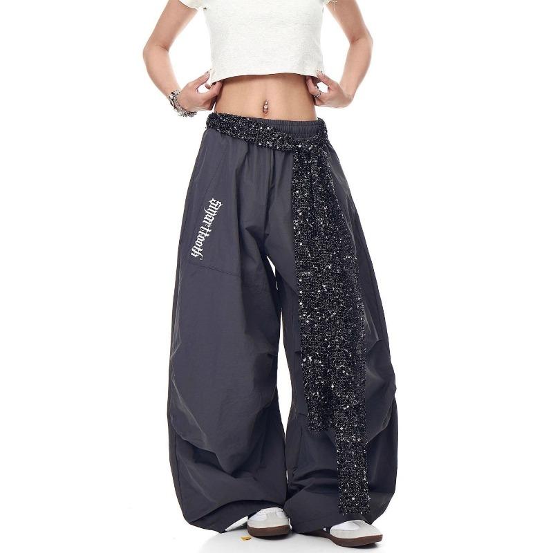 Street jazz sequined belt scimitar casual pants men's and women's design pleated loose drape overalls