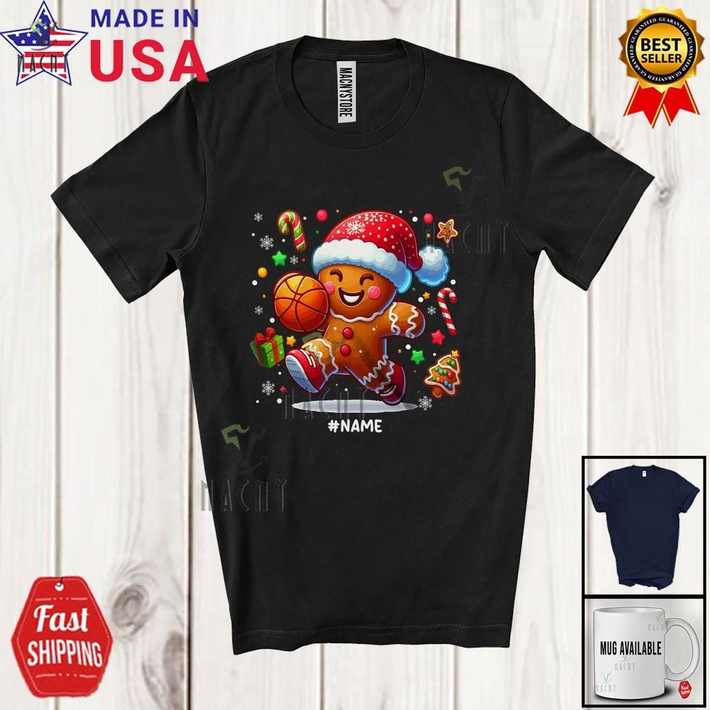 

Gingerbread Playing Basketball Amusing Christmas Baker Custom Name Player Shirt 4XL