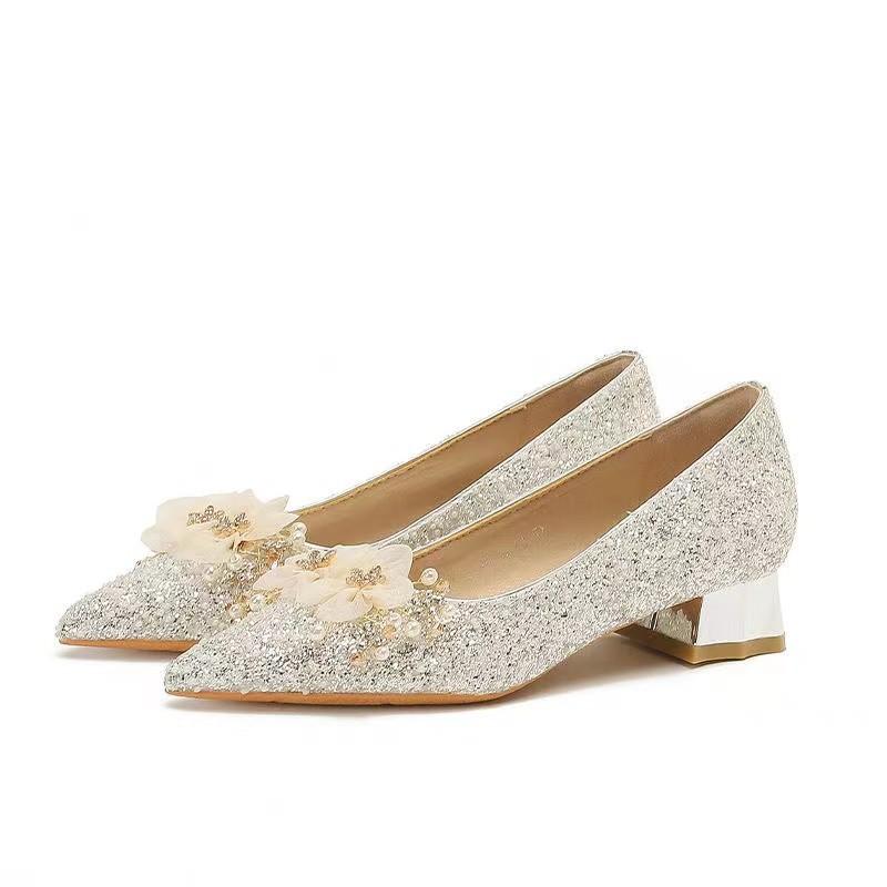 French Style Thick Heeled Wedding Shoes for Bridal Dresses for Women High Heels for Women Crystal Shoes for Women Pumps cm