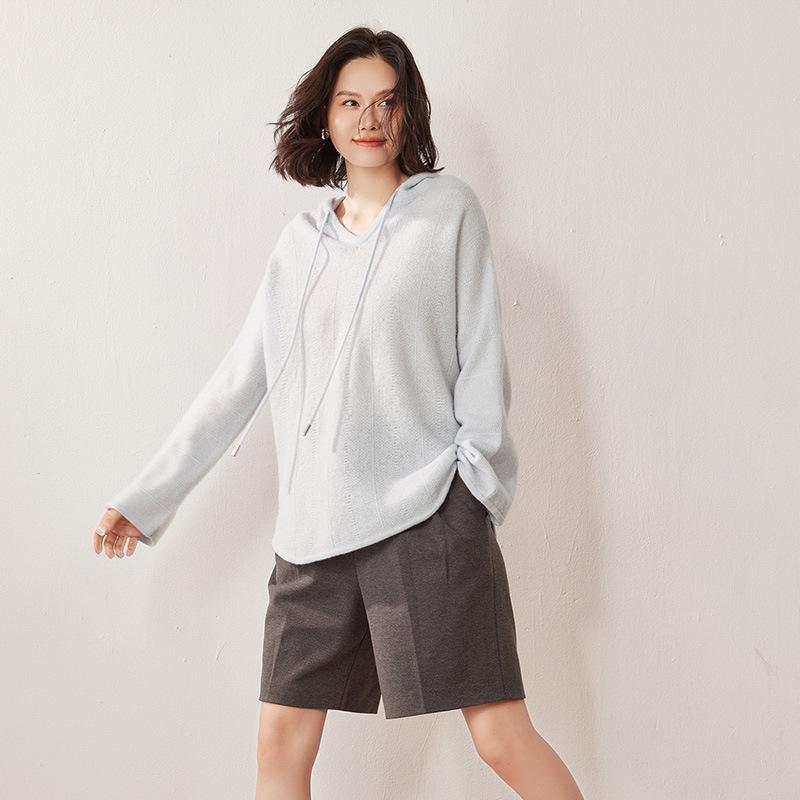 Lekasha Women's Cashmere Hooded Sweatshirt: High-End, Thick, and Simple Knit for Autumn/Winter.