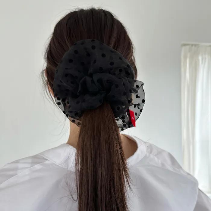 Dot Organdy Hair Scrunchie - Black