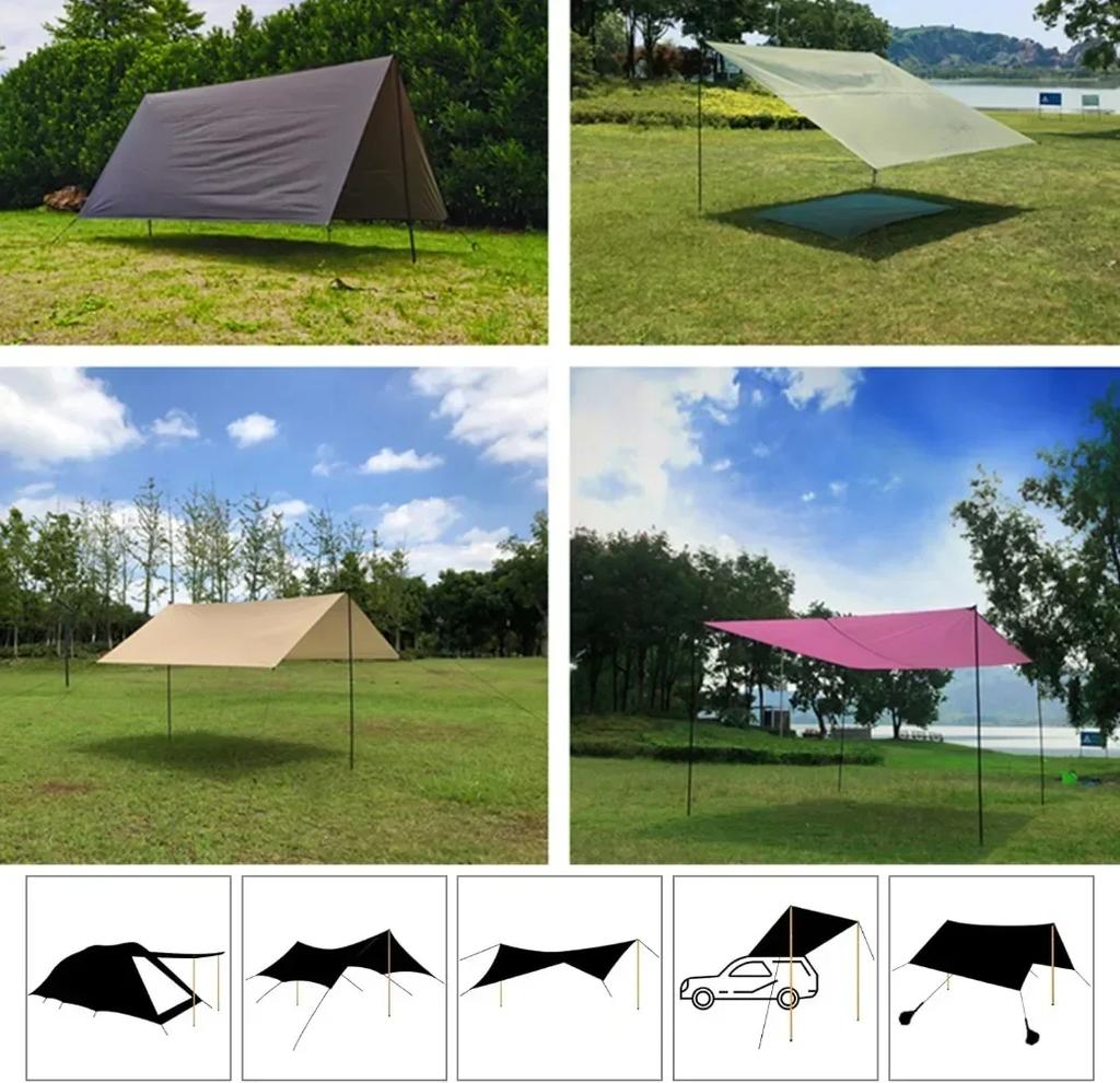 Set of 2 Tent Poles Adjustable Tarp Poles Steel Rods for Sun Shelter Tarp Canopy Camping Replacement With Pegs & Ropes