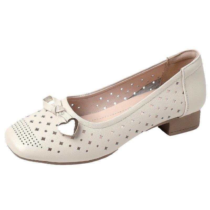 Autumn New Single Shoes Children's Medium Women's Shoes Soft-soled Leather Shoes Hollow Breathable Hole Shoes Single Shoes Women