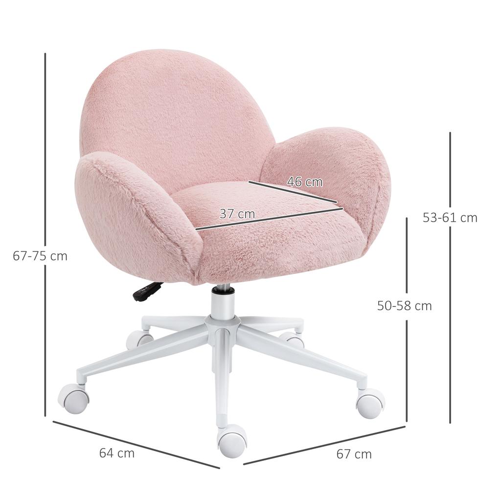 Makeup Vanity Chair, Cute Fluffy Desk Chair with Rolling Wheels for Bedroom Living Room, Pink