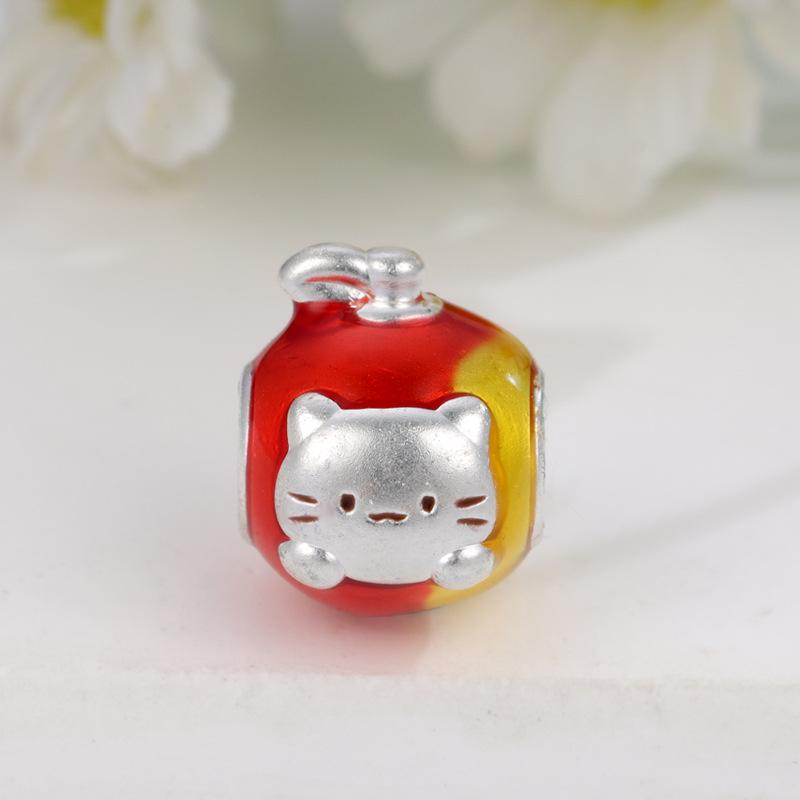 Sterling Silver 999 Orange Cat Beaded Jewelry Kit - Painted Kitten Luck Beads серебряный