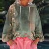 Women's Floral Print Loose Casual Long Sleeved Hooded Sweatshirt