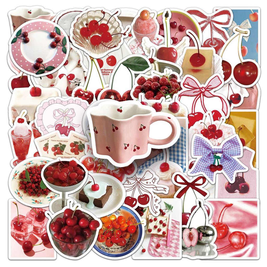 50pcs Cherry Ins Style Graffiti Stickers, Korean Fresh Fruit Design, Decorative Waterproof Stickers for Phone Cases & DIY.