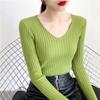 Autumn and Winter V-neck Knitted Sweater for Women Fashion Slim Fit Long Sleeve Base Pullover Sweaters Tops Ladies Elegant Solid Woman Knitwear 24978