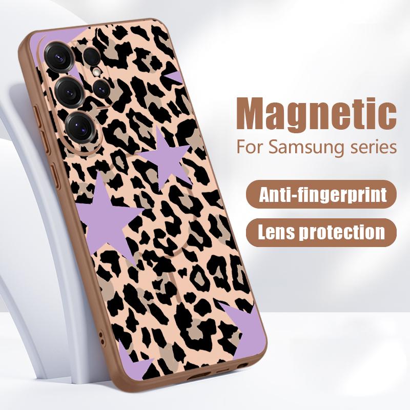Creative Leopard Print Case For Samsung S26 Ultra S25 Edge S24 Plus S23 FE A15 A16 A17 A35 A36 A37 A54 A55 A56 A57 5G Hybrid TPU+PC Magnetic Cover